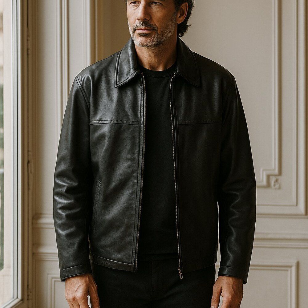 G-III Sports by Carl Banks Men's Black Leather Jacket - Size M - Full Zip